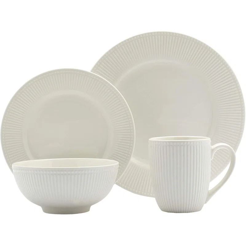 Tabletops Gallery Tabletops Gallery Fleur 16 Piece Dinnerware Set Embossed Bone White Porcelain (Dinner Plate, Salad)