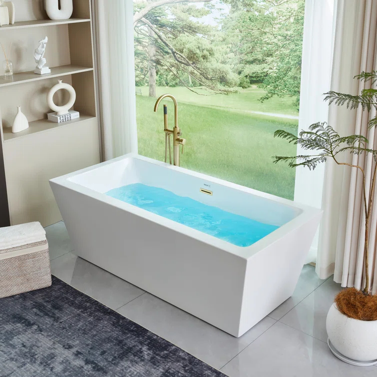 Vanity Art Elena 59" x 30" Freestanding Soaking Acrylic Bathtub VA6814-S-TG