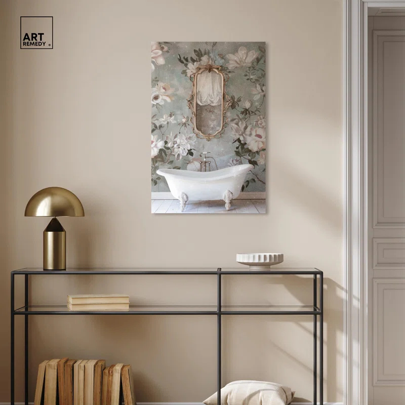 Art Remedy Delicate Classic Bathroom Canvas Farmhouse Floral Art by Art Remedy
