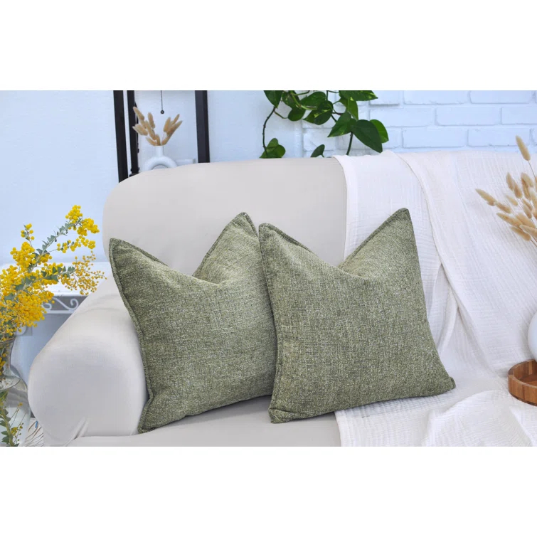 Oveesha Soft Chenille Throw Pillow Covers With Stitched Edge (Set of 2)