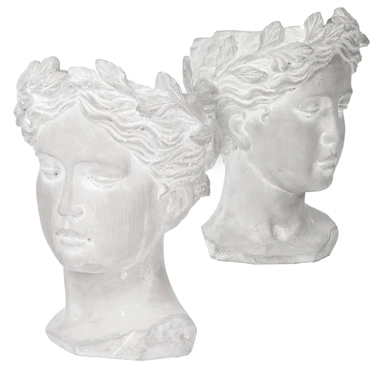 White Cement Bust Table Vase Set