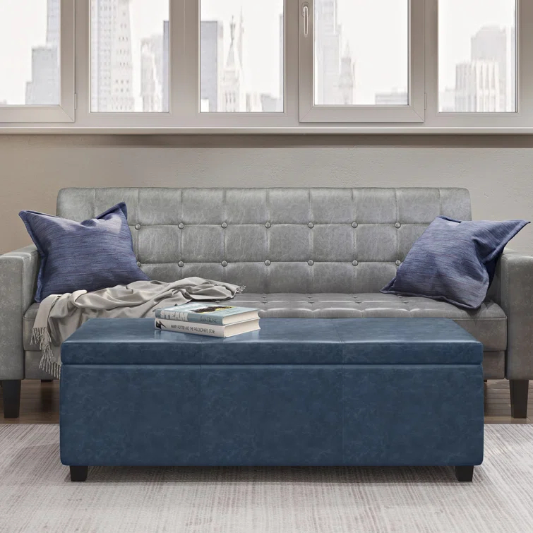 Simpli Home Avalon 48"W Upholstered Storage Ottoman Bench with Large Interior Storage