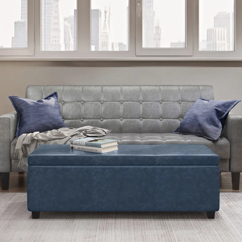 Simpli Home Avalon 48"W Upholstered Storage Ottoman Bench with Large Interior Storage