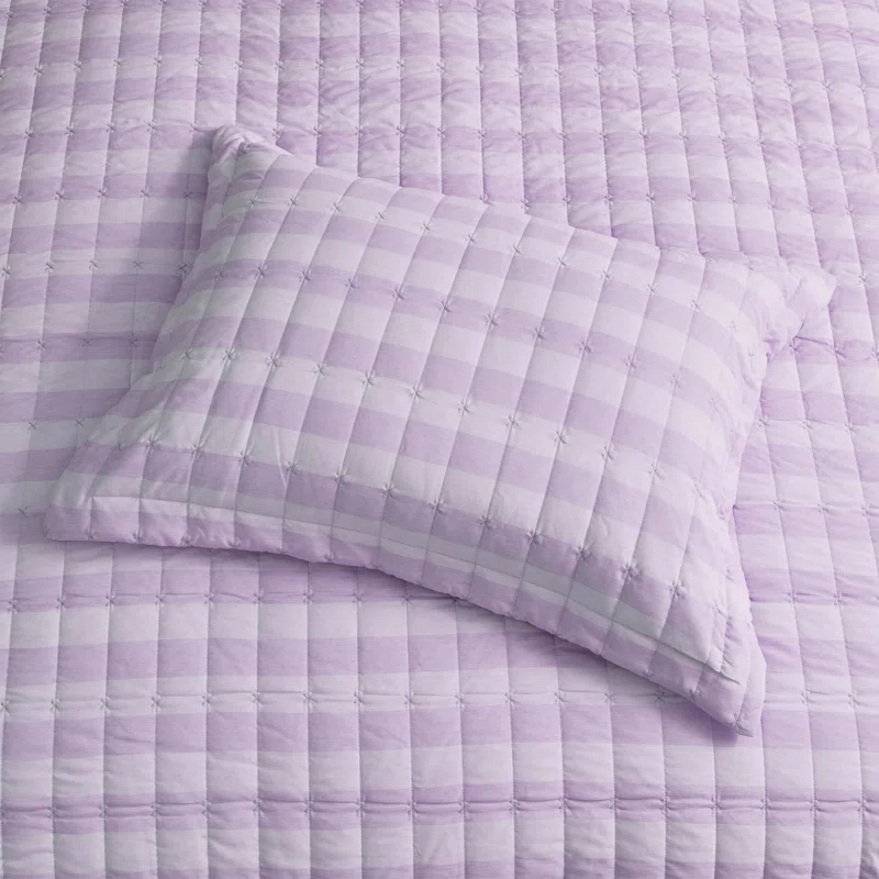 Sweet Home Collection Oversized Prewashed Checkered Plaid Embroidered Vintage Soft Quilt Set