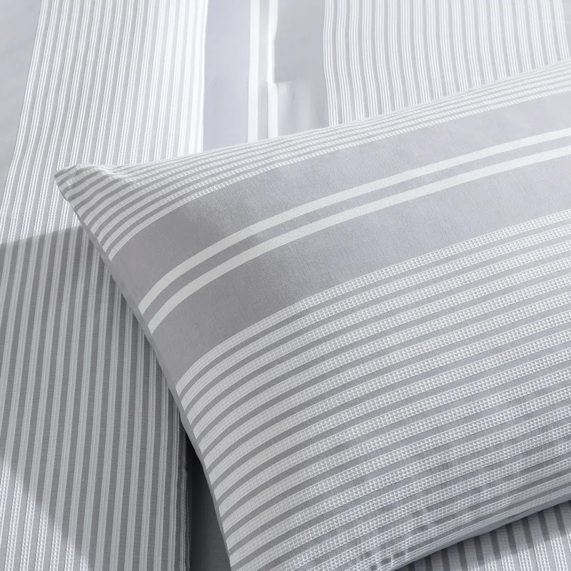 Tahari Gwen 3-Piece White/Grey Waffle Stripe Cotton Comforter Set