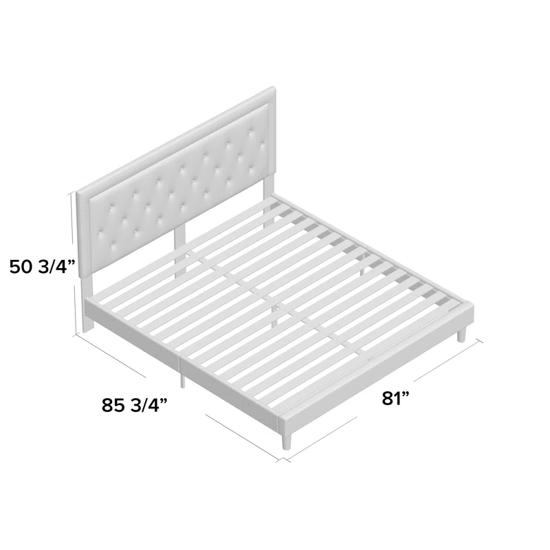Lark Manor™ Aluino Panel Button Tufted Upholstered Platform Bed Frame - No Box Spring Required