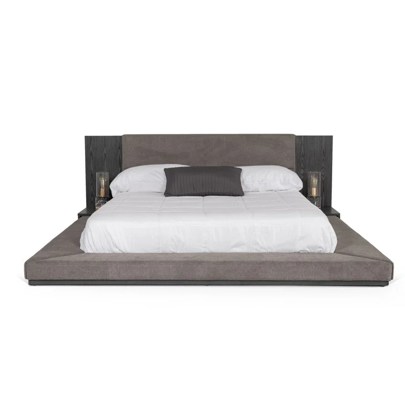 Benjara Noe Ruby California King Bed, Shelves, Low Profile