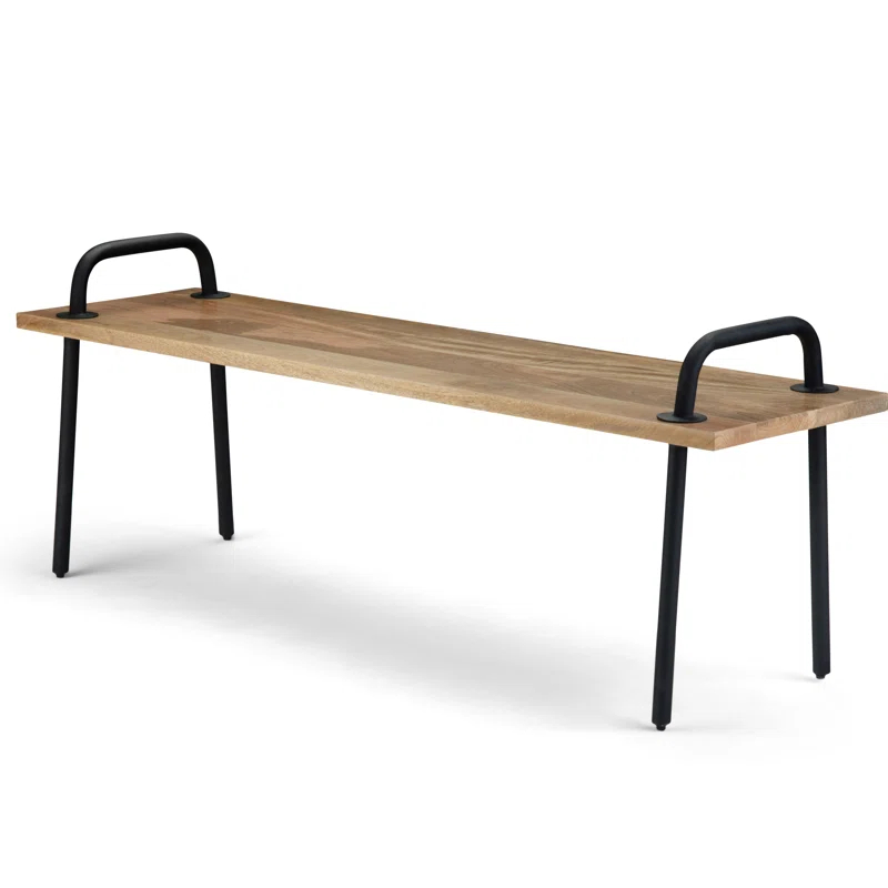 Simpli Home Berkeley 56"W Solid Mango Wood Industrial Entryway Bench with Sturdy Metal Legs & Reviews | Wayfair