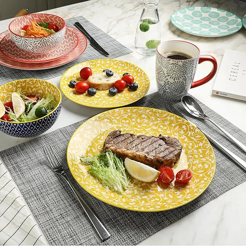 Ceramic 16 Piece Tableware Set 4, Includes Plates, Plates, Bowls, Dinnerware Set, Dishwasher-Safe, Can Be Used For Family Gatherings, Restaurants, Parties,