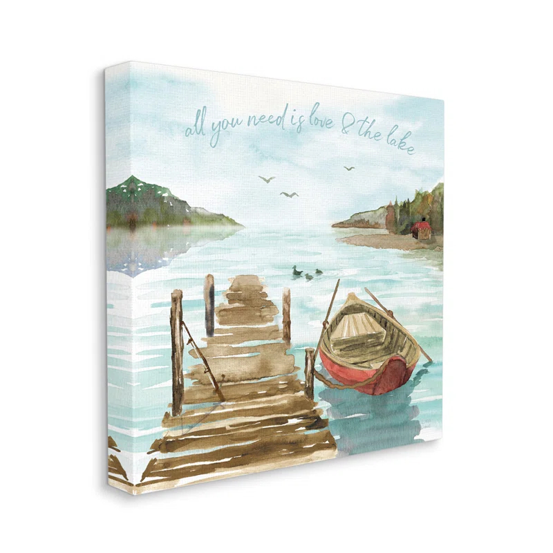 Stupell Industries " Love And The Lake Sentiment Boat Dock Landscape " by Dina June Painting Print