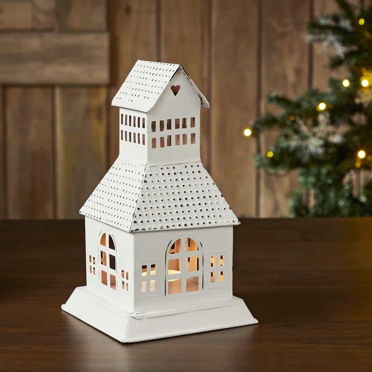 VHC Brands Festive Finds Tealight Holder Metal Village House A 9.5x5.5x5.5