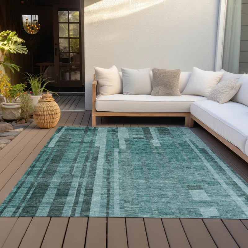 Machine Washable Indoor/Outdoor Chayden ACN1063 Teal Rug