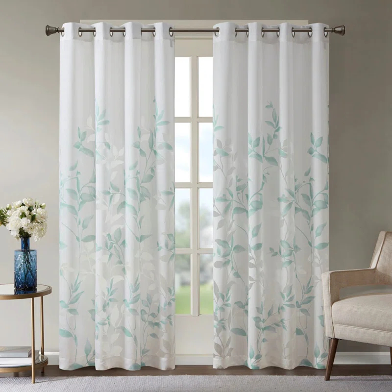 Madison Park Cecily Floral Printed Burnout Sheer Grommet Single Curtain Panel