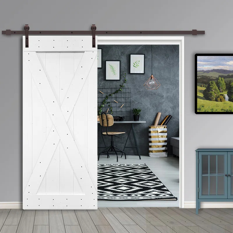 Calhome 84'' Solid Wood Paneled Painted without Installation Hardware Kit Barn Door