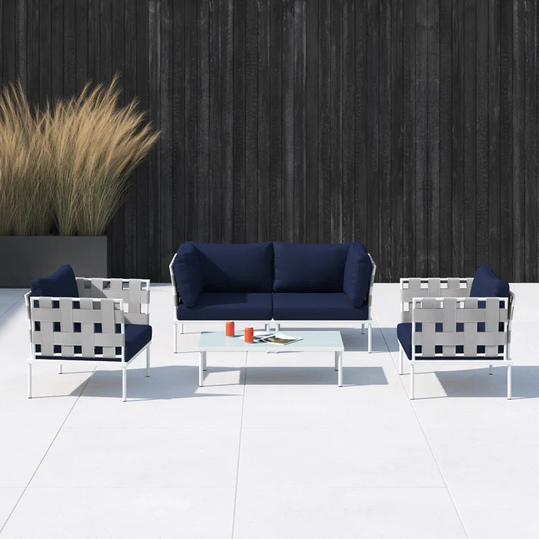 Modway Harmony 5 Piece Outdoor Patio Aluminum Sectional Sofa Set