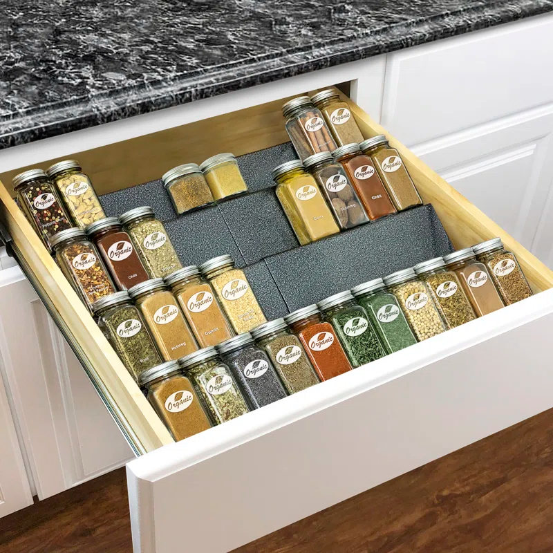 LYNK PROFESSIONAL LYNK PROFESSIONAL® Spice Drawer Organizer - Heavy Gauge Steel 4 Tier Spice Rack - Silver Metallic
