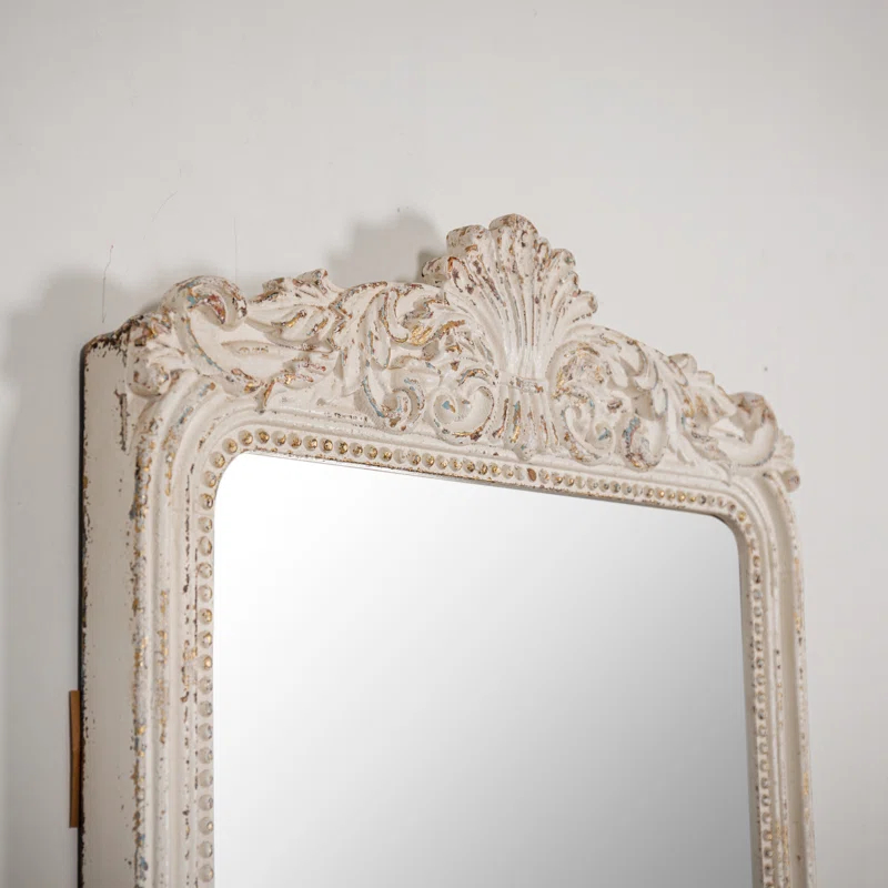 Ophelia & Co. Vintage Ornate Wood Framed Mirror Decorative For Wall 24" x 36", Hanging Distressed White Rustic Wall Mirrors