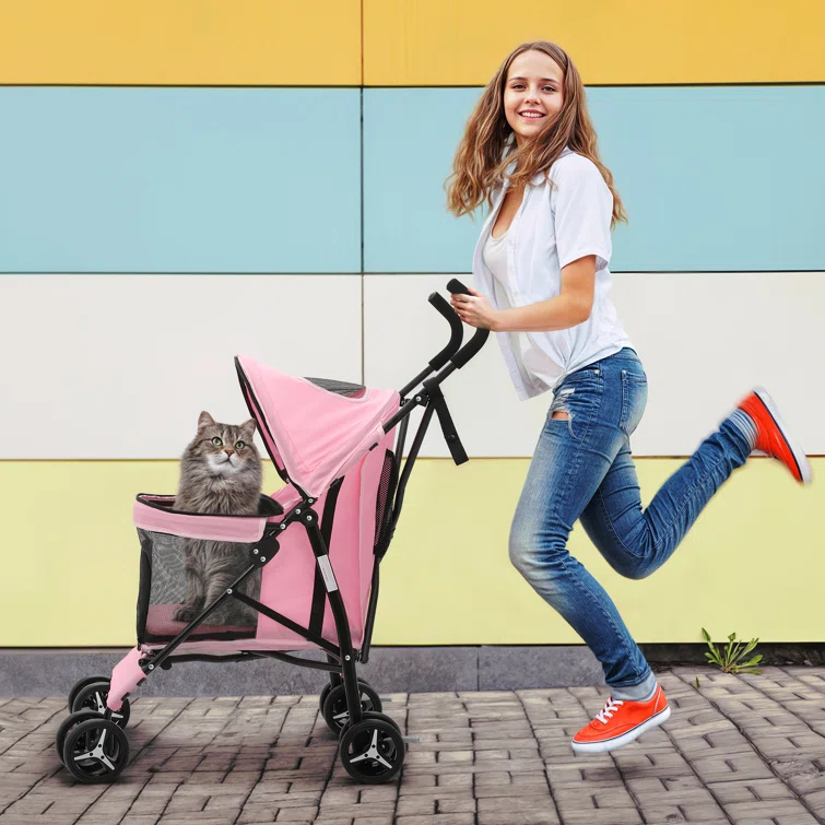 MoNiBloom Foldable Lightweight Dog Stroller for Small Medium Dogs, Pet Stroller,4 Wheel, Pink