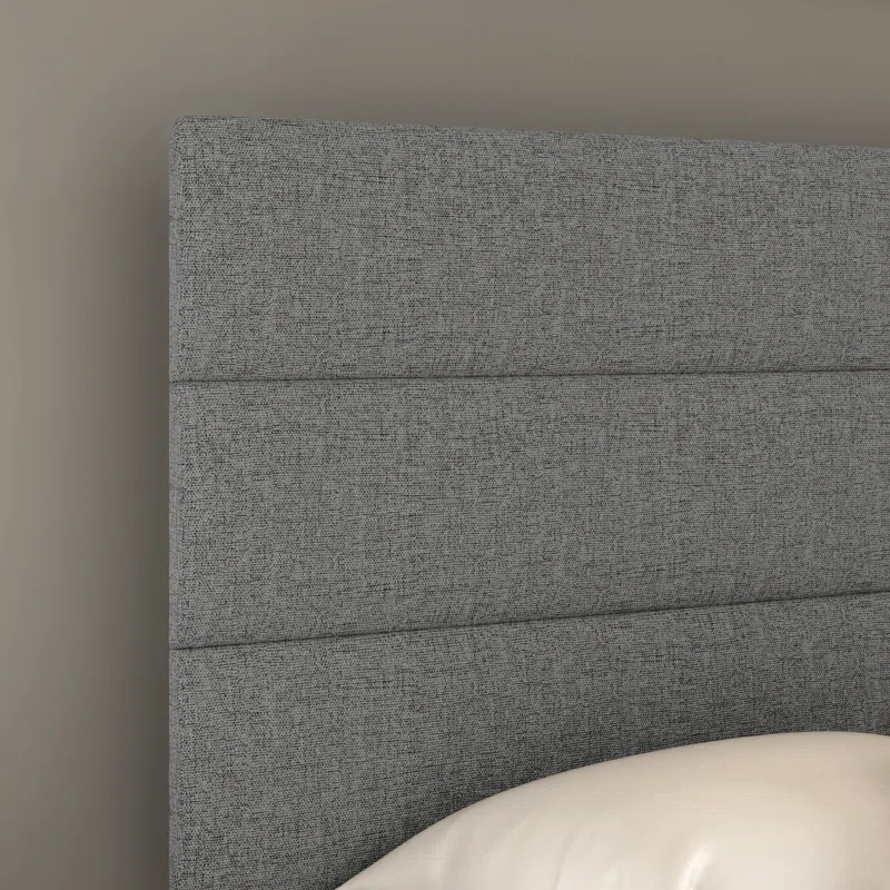 Boyd Sleep Ravenna Upholstered Linen Tri-Panel Channel Adjustable Height Headboard Platform Bed Frame