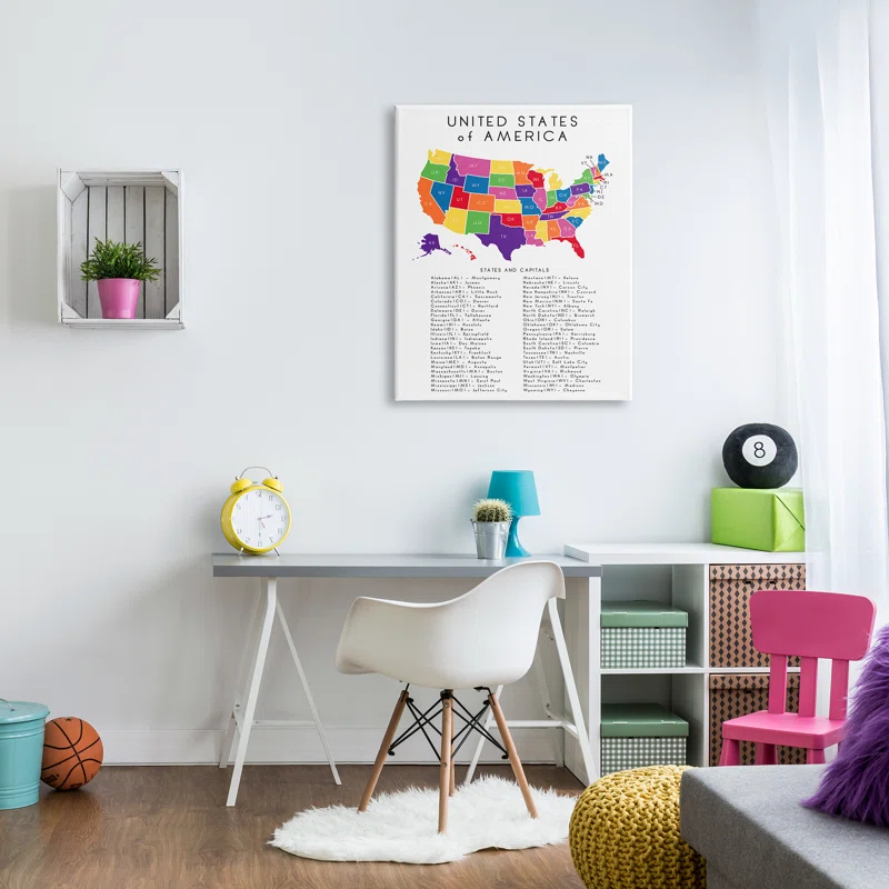 Stupell Industries " USA Map State Abbreviations And Capitals Playful Tones " by Anna Quach