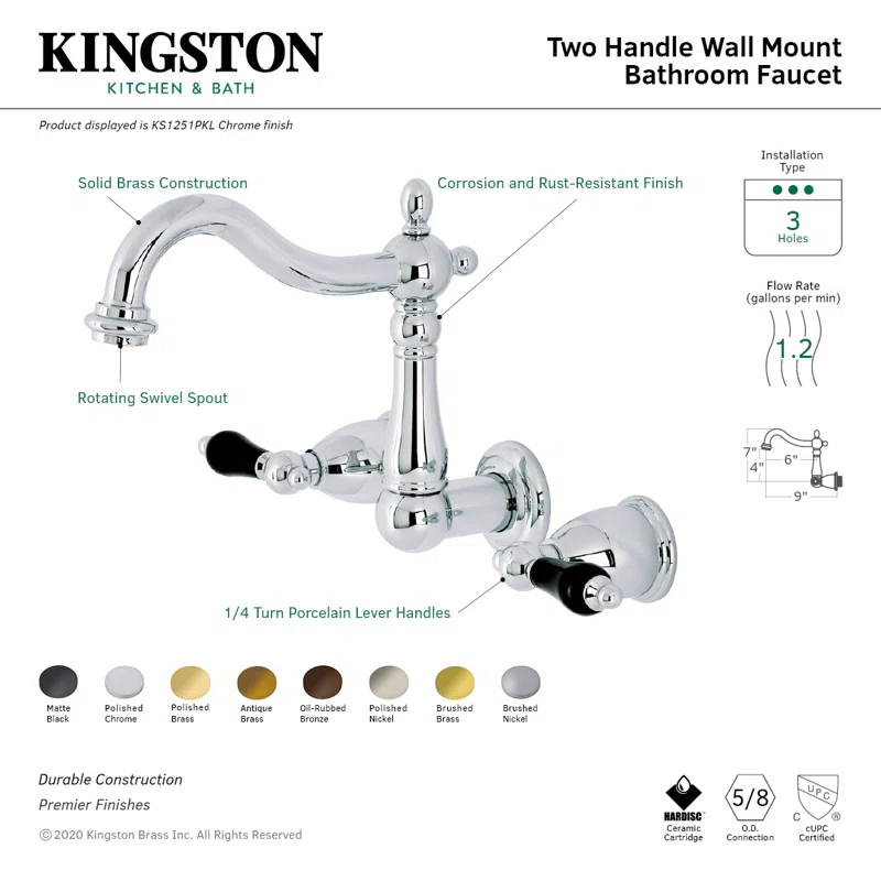 Kingston Brass Duchess Two-Handle Wall Mount Bathroom Faucet