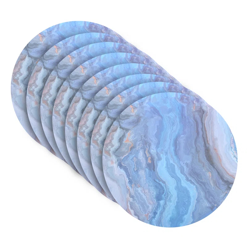 Dainty Home Placemats Dining Table Mat Table Decor Washable Non Slip Marble Round 15 X 15 Navy (Set of 8)