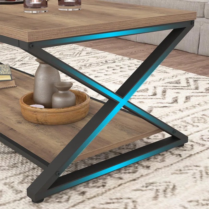 47 Inch Table with Storage Shelf, 2 Tier Rectangle Center Table Minimalist Home Tea Coffee Table