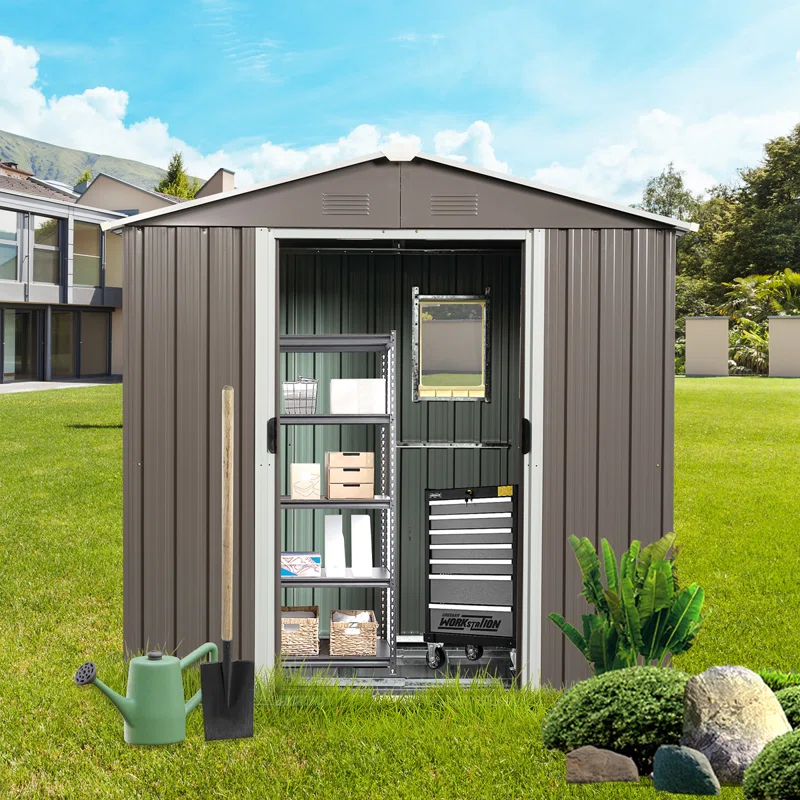 8Ft X 4Ft Outdoor Metal Storage Shed With Window
