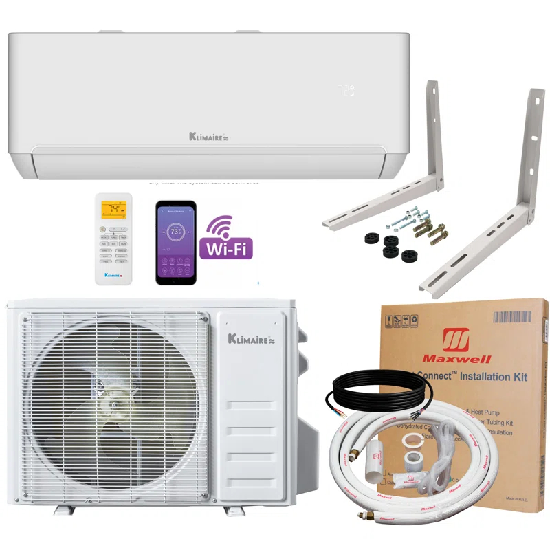 Klimaire 12000 BTU Wi-Fi Connected Ductless Mini Split Air Conditioner for 550 Square Feet with Heater and Remote Included | Wayfair