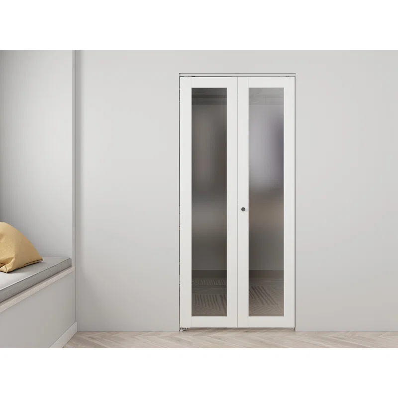 Calhome Full Lite Frosted Glass MDF Bi-Fold Door with Hardware Kit and Door Handle