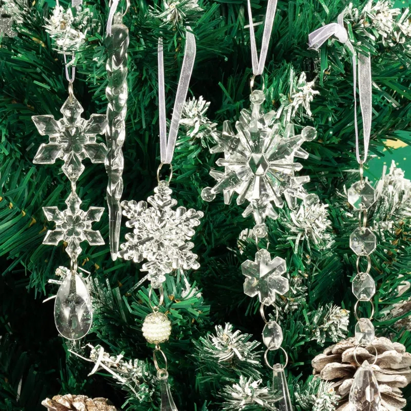 Christmas Tree Decoration Crystal Ornaments - Hanging Acrylic Christmas Snowflake Icicle Drop Crystal Ornaments For Christmas Tree Winter New Year Party Supplies