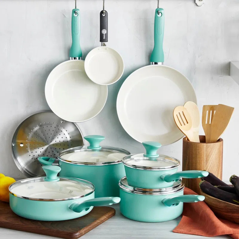 GreenPan GreenPan Rio Healthy Ceramic Nonstick 16 Piece Cookware Pots and Pans Set, PFAS-Free, Dishwasher Safe