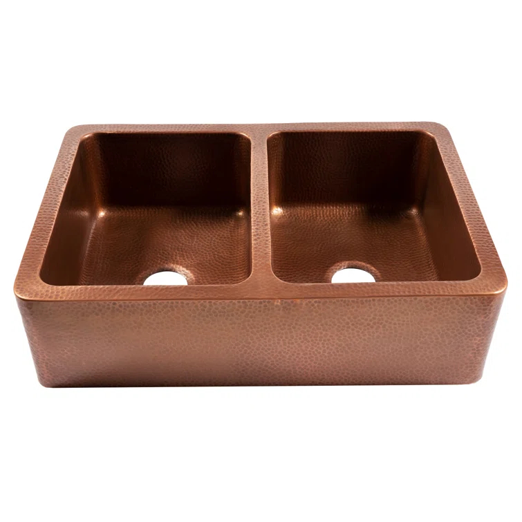 Sinkology Adams Copper 33" Double Bowl Farmhouse Apron Front Undermount Kitchen Sink K2A-1005ND
