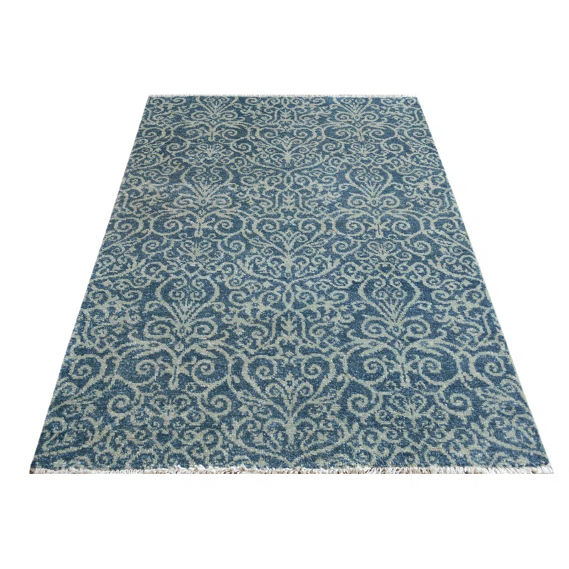 Arshs Fine Rugs One-of-a-Kind Kafkaz Peshawar Cyrena Hand-Knotted Wool Light Blue Area Rug