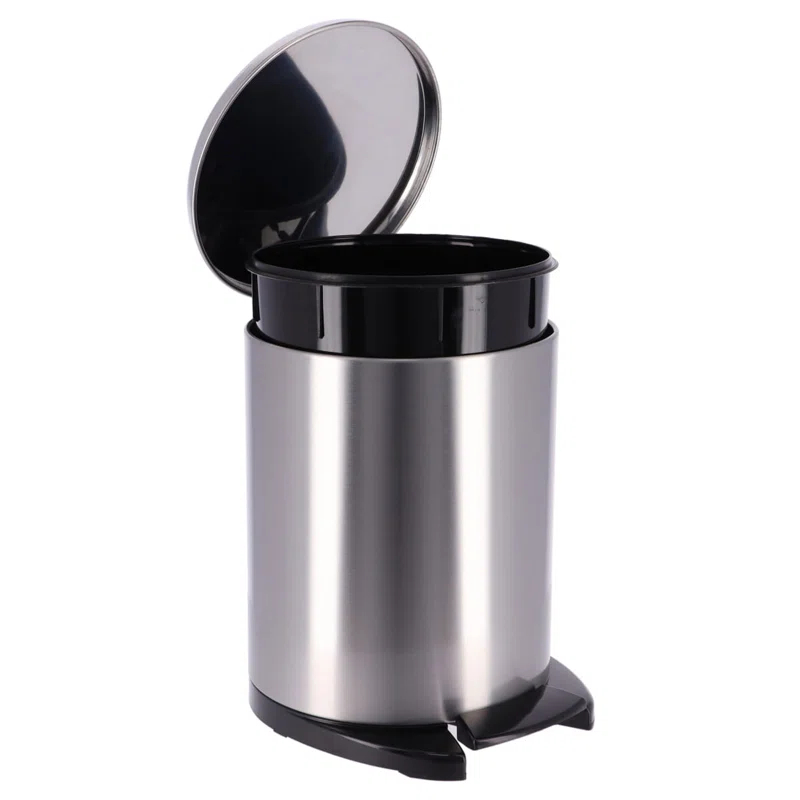 Evideco Soft Close Lid Round Metal Step on Trash Can Waste Basket  6-liters-1.6-gal.