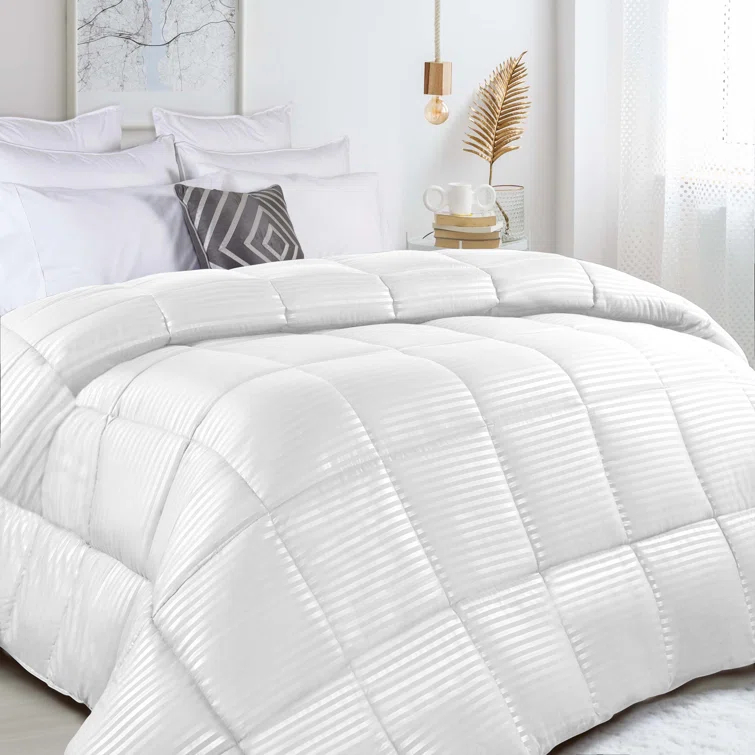 Superior Striped Reversible Box-Quilt Brushed Microfiber Medium Weight Down Alternative Comforter