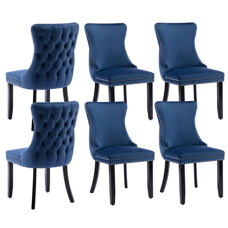 Velvet Upholstered Wing Back Dining Chair (Set of 6)