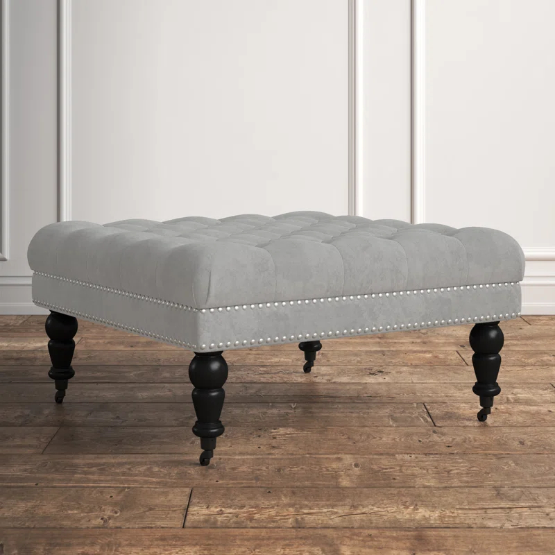 Kelly Clarkson Home Landis 35" Nailhead Trim Tufted Upholstered Ottoman