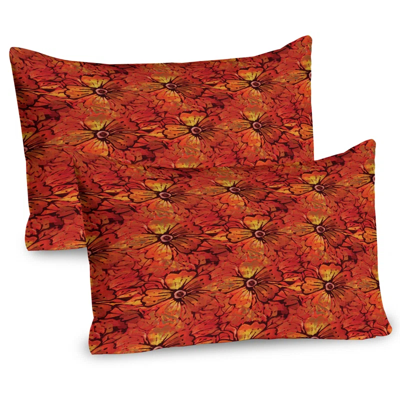Ambesonne Ambesonne Orange Pillow Sham 2 Pack Grungy Flower Romantic  Orange
