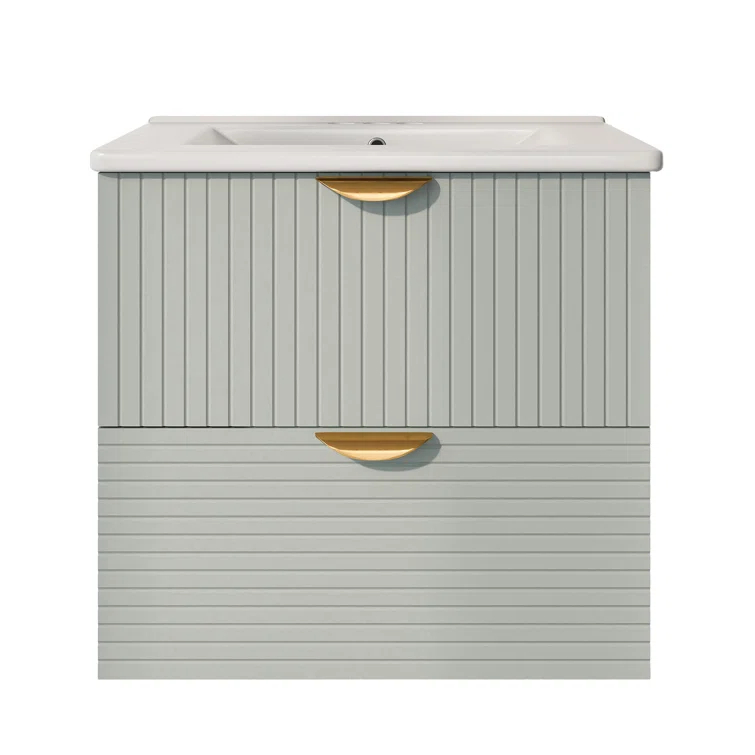 Tryimagine Modern 24-Inch Wall-Mounted Bathroom Vanity With 2 Drawers, Green - Ideal For Small Bathrooms