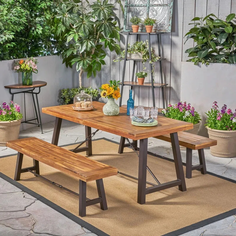 17 Stories 3-Piece Acacia Wood Outdoor Dining Set