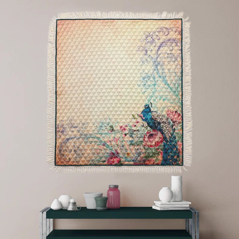 Barefoot Bungalow Eden Peacock Quilted Throw with Crochet Trim