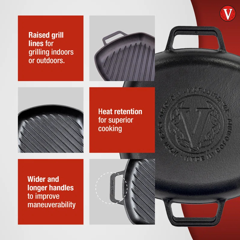 Victoria 10'' Cast Iron Grill Pan / Griddle Set