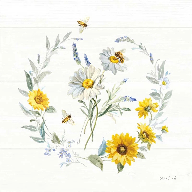 Rosalind Wheeler " Bees And Blooms Flowers II With Wreath " by Danhui Nai