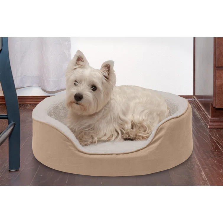 FurHaven Faux Sherpa & Suede Oval Dog Bed
