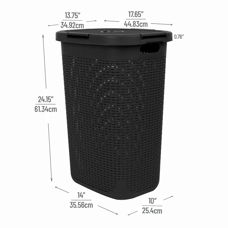 Mind Reader 60L Slim Laundry Hamper, Clothes Basket, Lid, Wicker Style, Plastic, 17.65"L x 13.75"W x 24.15"H, 2-Pack