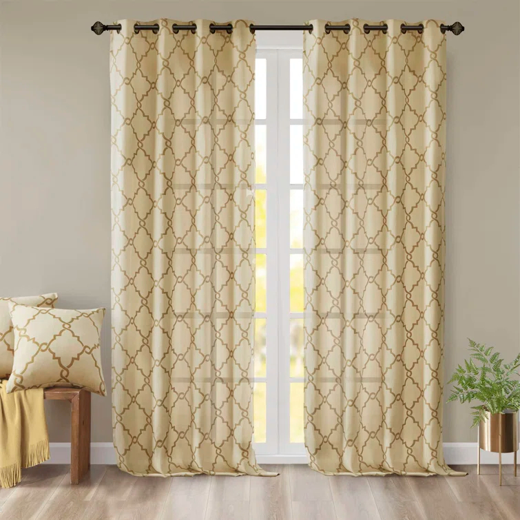 Madison Park Fretwork Print Grommet Top Single Window Curtain Panel