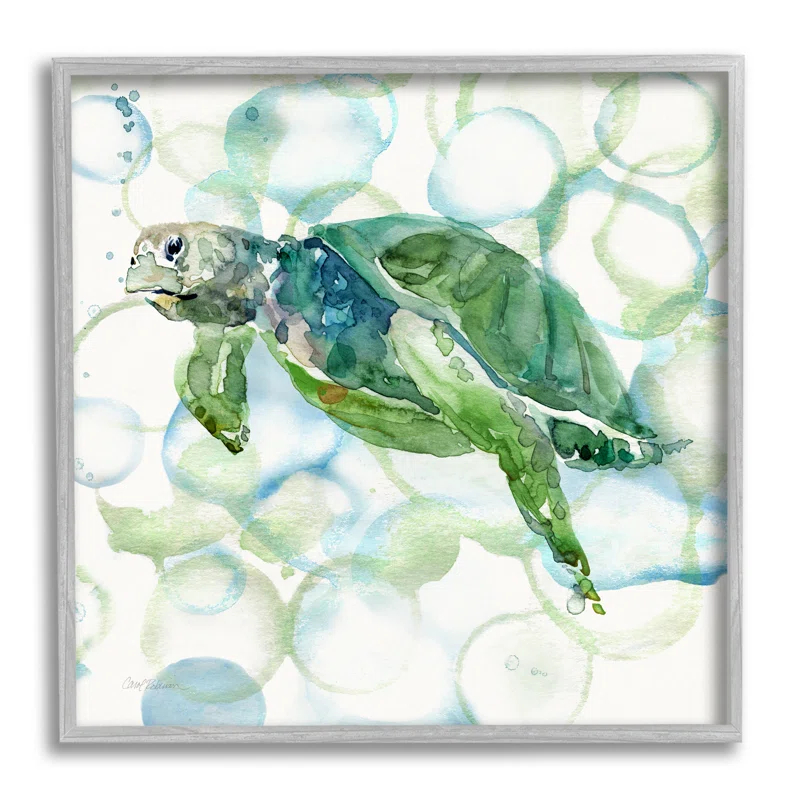 Stupell Industries " Watercolor Sea Turtle Swimming Ocean Water Bubbles " by Carol Robinson Painting Print