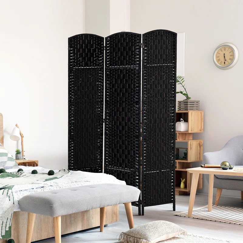 Gracie Oaks 6' Tall Wicker Weave 3 Panel Room Divider Privacy Screen