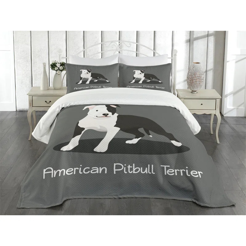 Ambesonne Ambesonne Pitbull Bedspread Set American Cartoon Terrier Multicolor